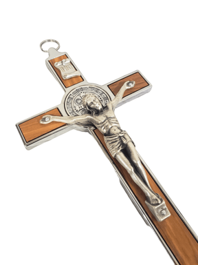 Crucifixo São Bento em Metal e Madeira de Oliveira