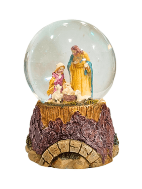 Globo de Natal Sagrada Família com Ovelhas 12 cm