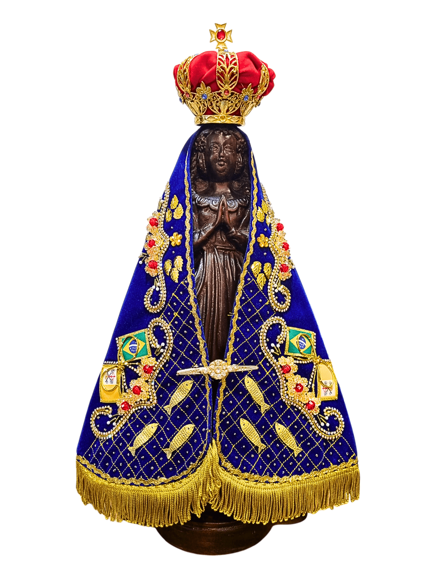 Imagem de Nossa Senhora Aparecida Fac-Símile em Madeira com Manto Pesca Milagrosa 45 cm