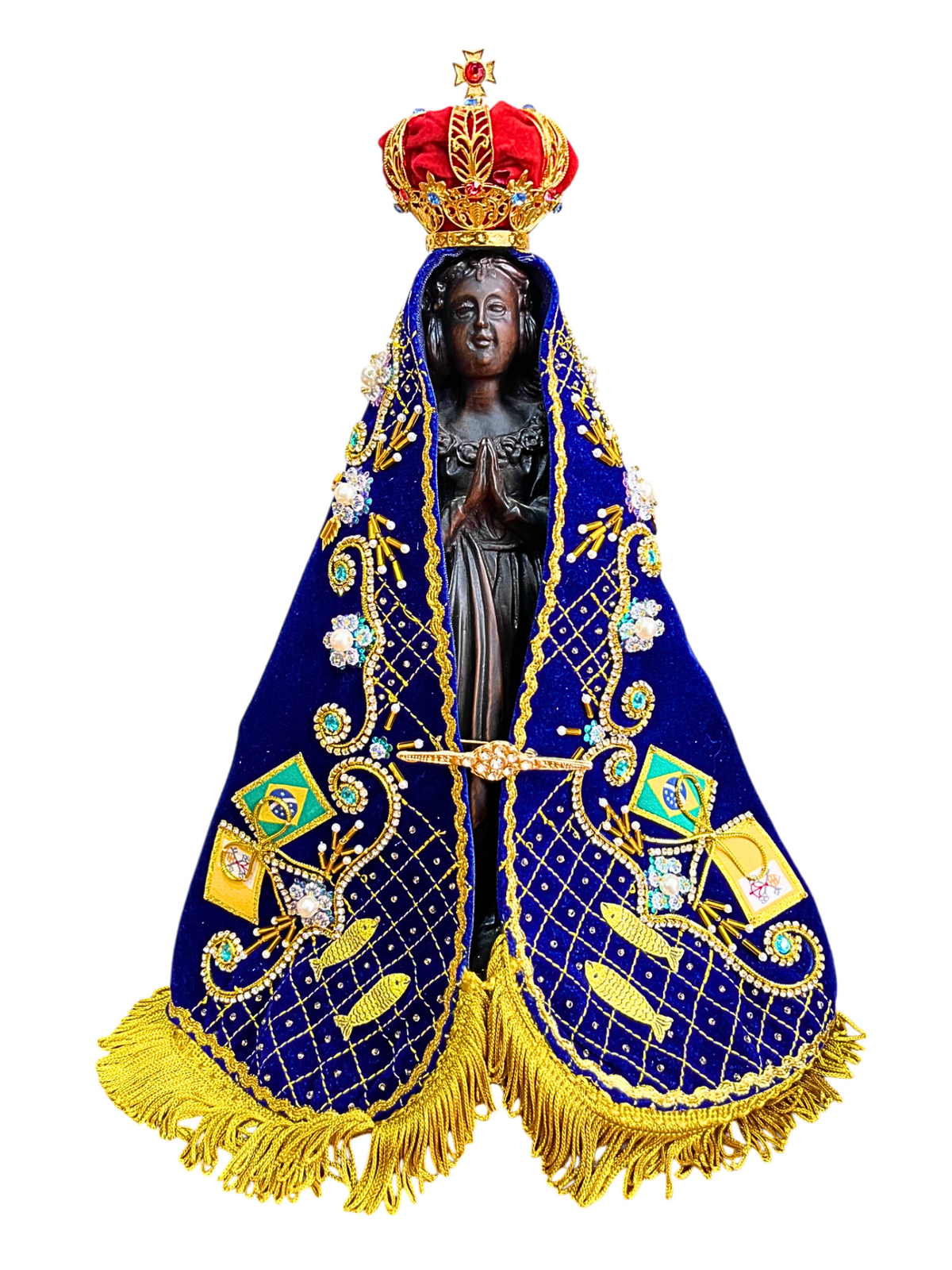 Imagem de Nossa Senhora Aparecida em Pó de Mármore com Manto Pesca Milagrosa 42 cm