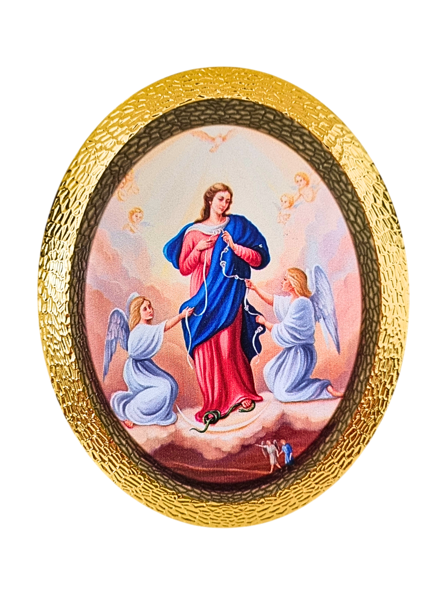 Quadro Italiano Oval Nossa Senhora Desatadora dos Nós 14,05 x 11,5cm