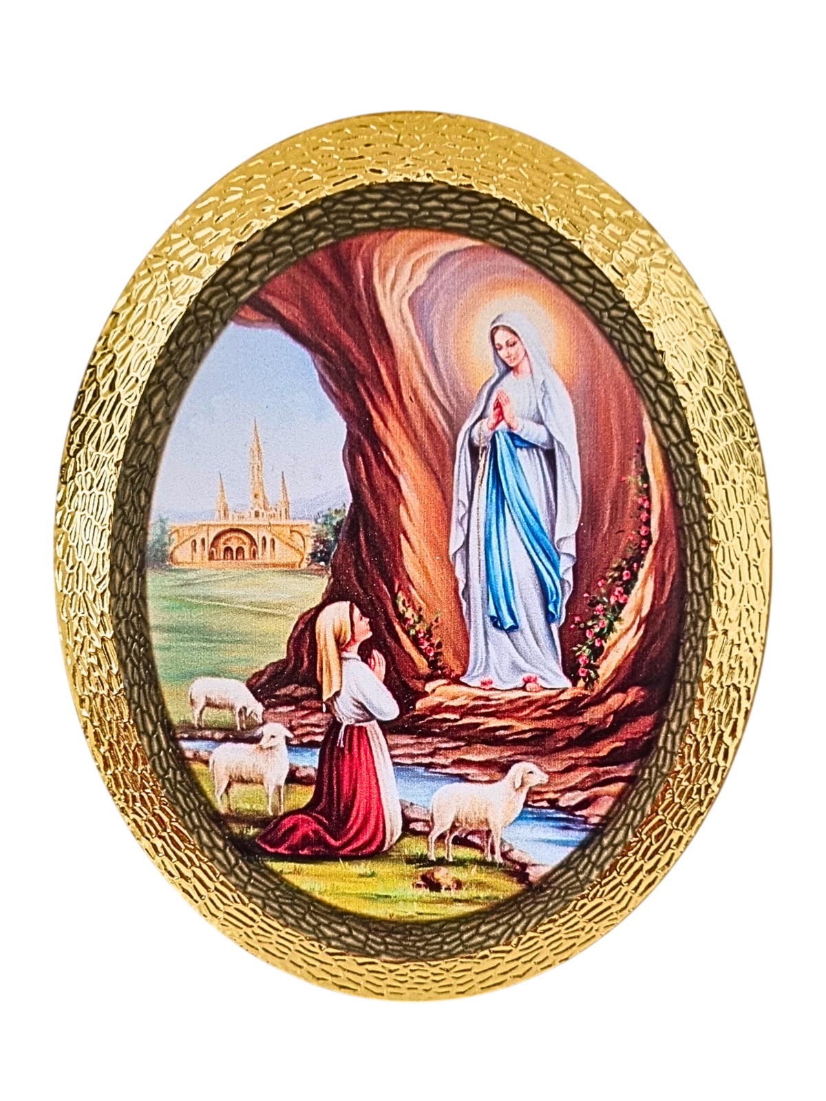 Quadro Italiano Oval Nossa Senhora de Lourdes 14,05 x 11,5cm