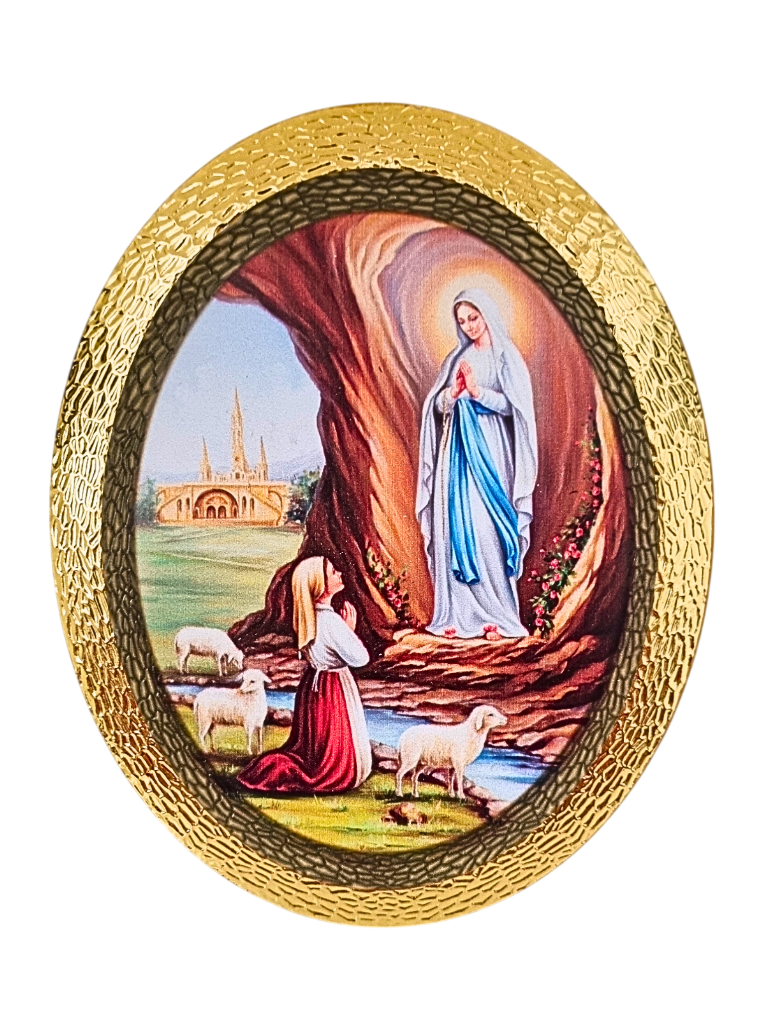 Quadro Italiano Oval Nossa Senhora de Lourdes 14,05 x 11,5cm