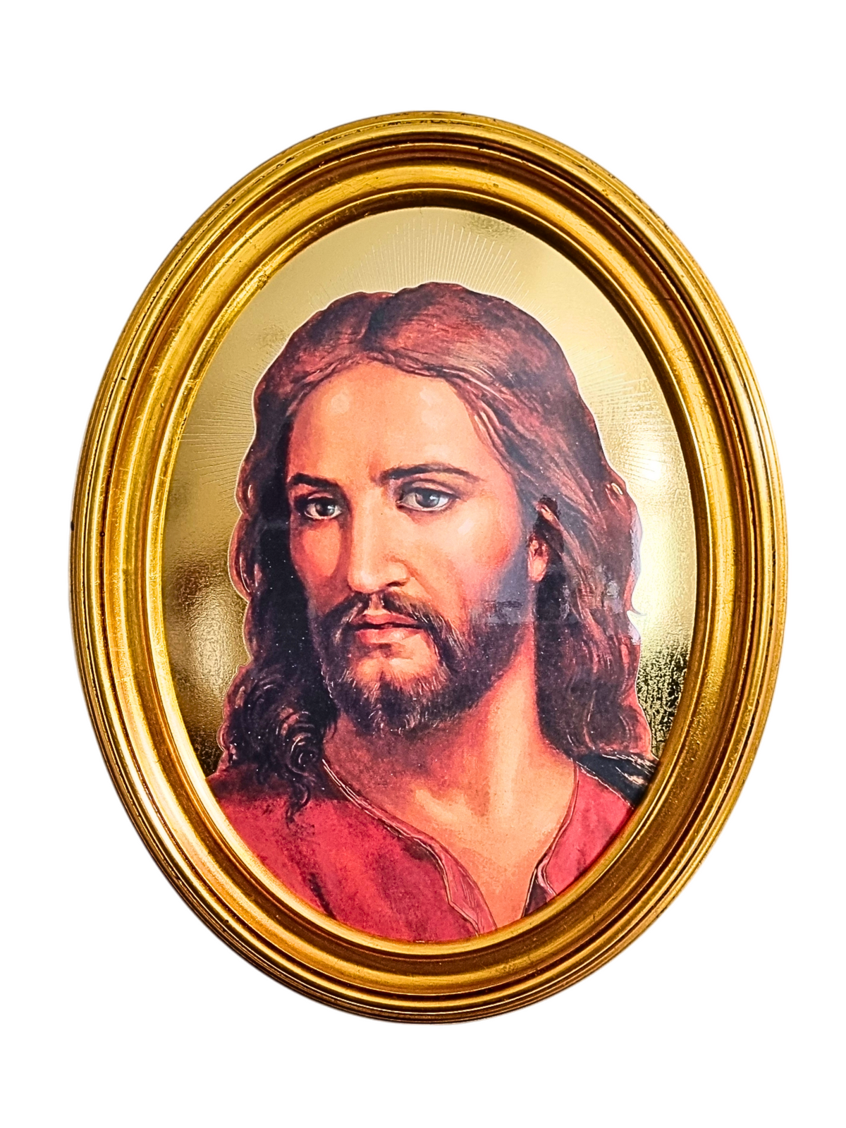 Quadro Italiano Oval com Folhas de Ouro Face de Jesus 36,5 x 29cm