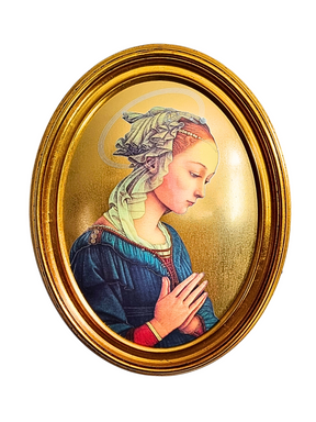 Quadro Italiano Oval com Folhas de Ouro Madona de Fra Filippo Lippi 36,5 x 29cm