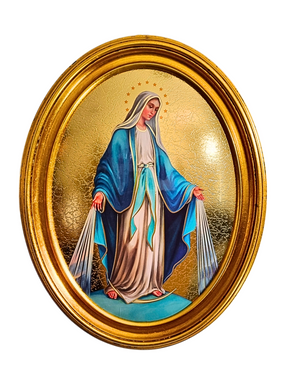 Quadro Italiano Oval com Folhas de Ouro Nossa Senhora das Graças 36,5 x 29cm