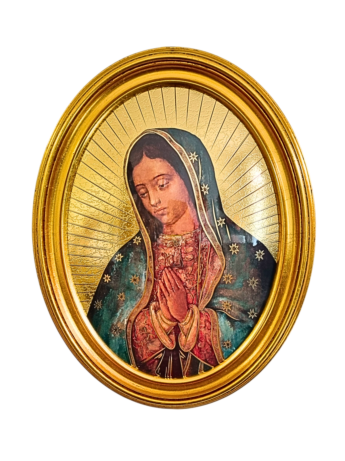 Quadro Italiano Oval com Folhas de Ouro Nossa Senhora de Guadalupe 36,5 x 29cm