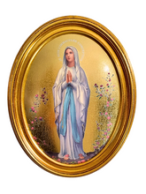 Quadro Italiano Oval com Folhas de Ouro Nossa Senhora de Lourdes 36,5 x 29cm