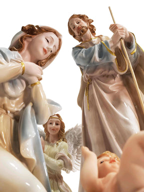 Sagrada Família com Pastor em Porcelana 8 peças 45 cm